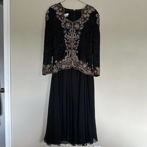 Beaded Designer Evening Party Vintage Dress Size M